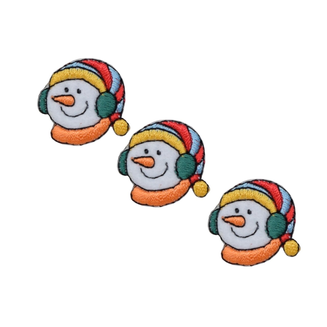 Set of 3, Mini Christmas Snowman Wearing Earmuffs Embroidered Iron on Patch